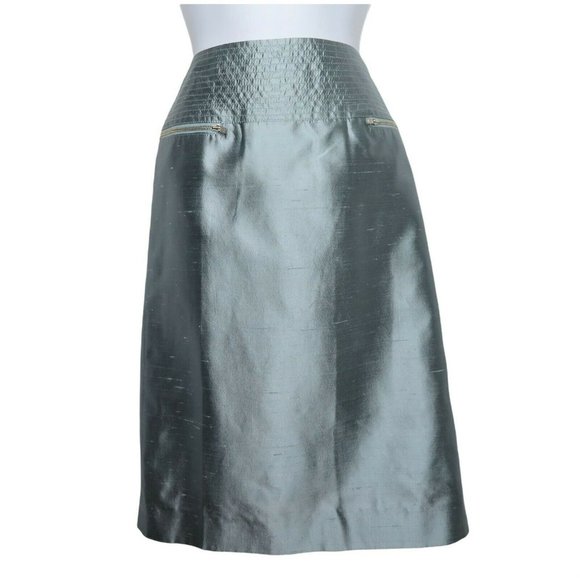 New Eccoci Carlisle Silk Pencil Skirt 6 Powdered Blue Knee Length Lined Academia - Picture 2 of 11